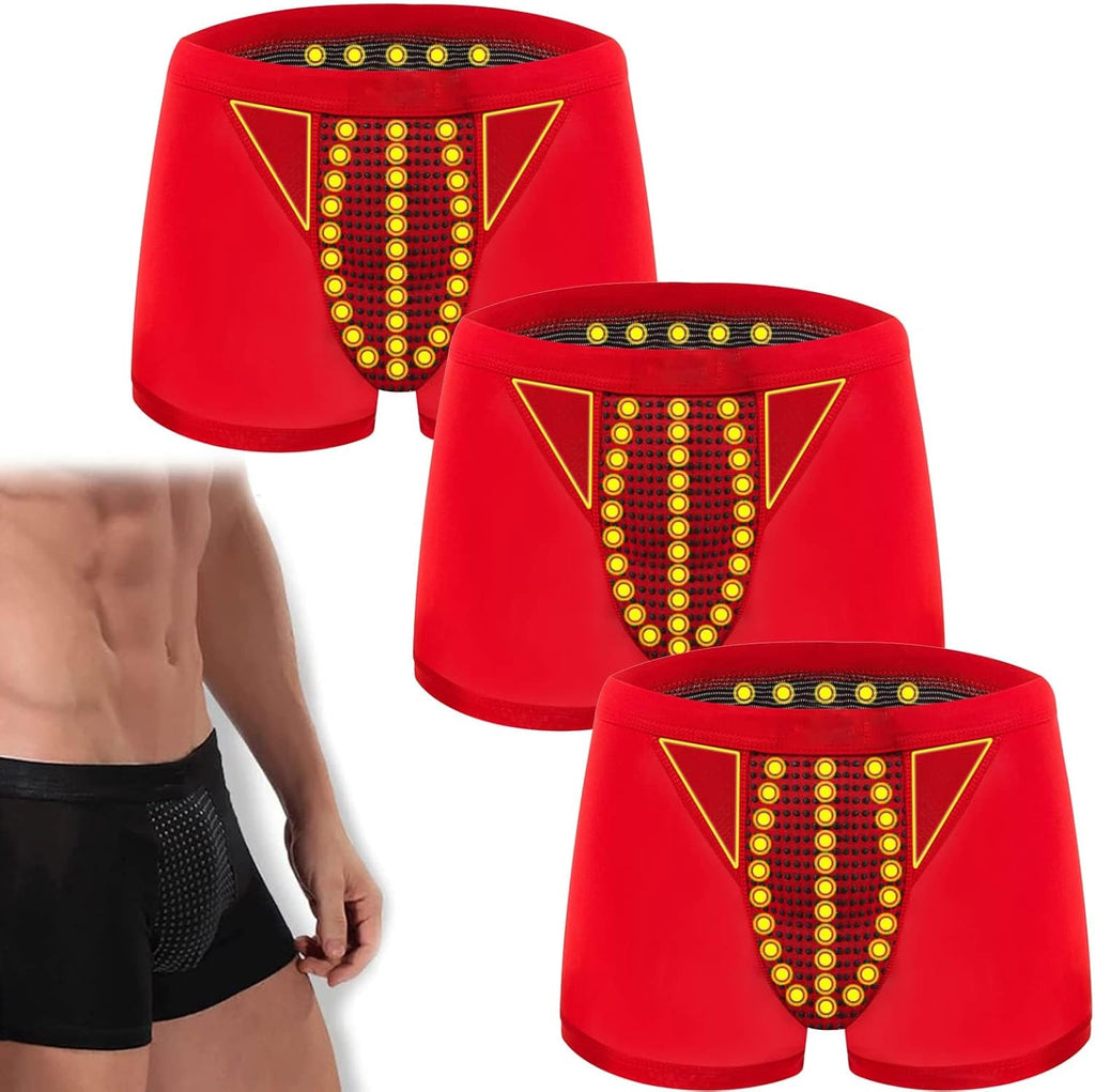 Prostate Magnetic Therapy Boxer Briefs, Tourmaline Prostate Therapy Magnetic Boxer Briefs for Men (Red-3PCS,3XL)
