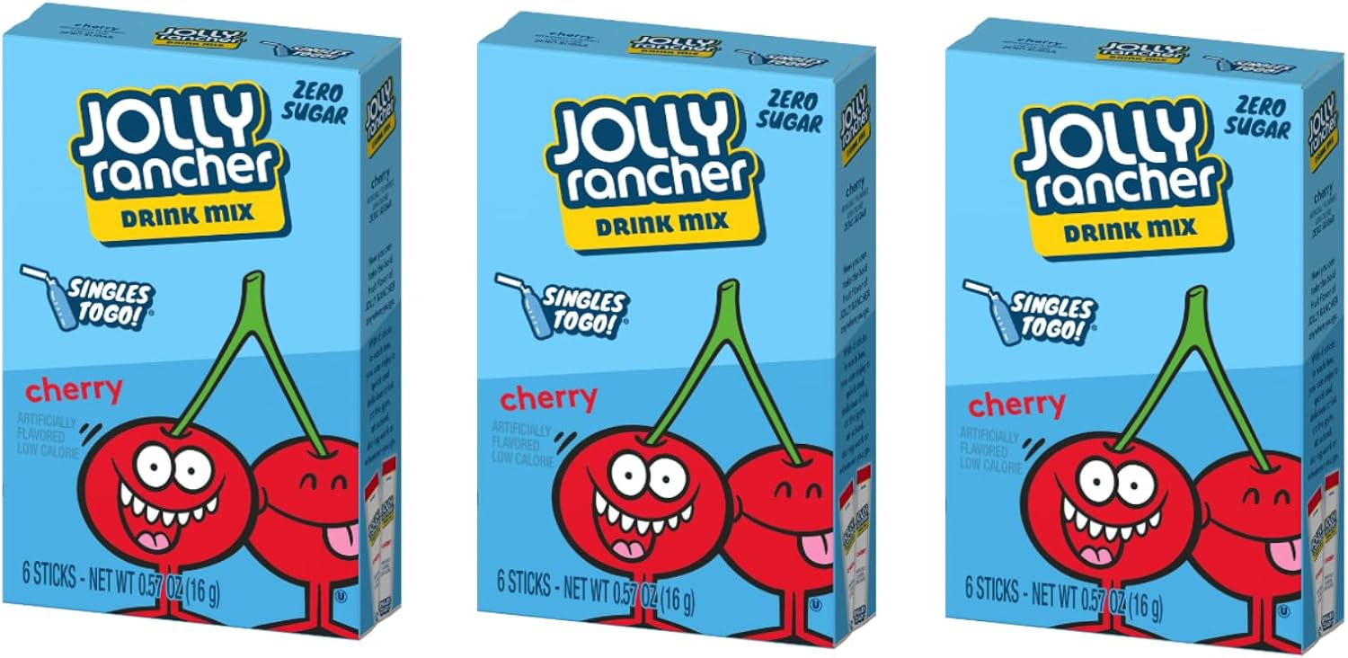 Jolly Rancher Singles-To-Go Sugar Free Drink Mix, Cherry, 6 CT (Pack of 3)