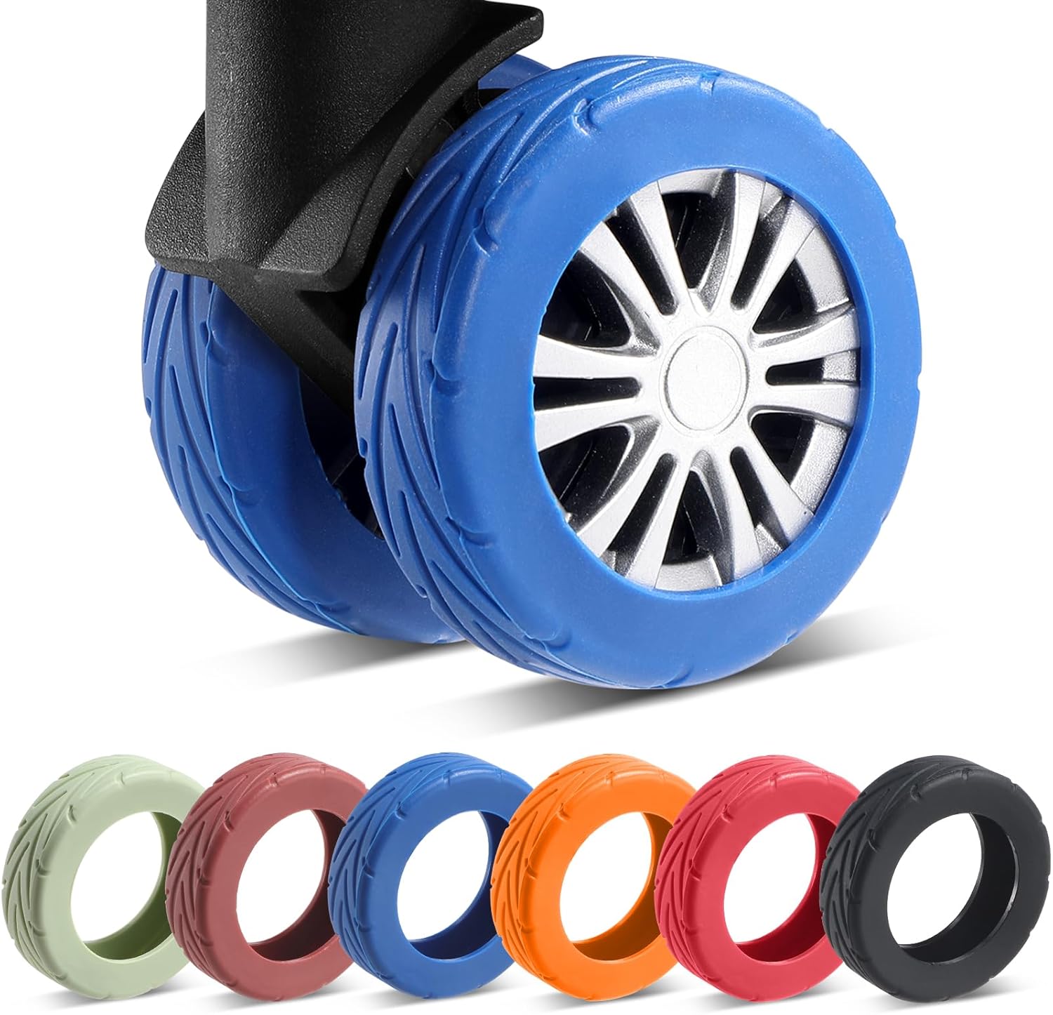 8 Pcs Upgrade Luggage Wheel Covers, Carry On Luggage Suitcases,Wear-Resistant, Anti-Noise, Silicone Wheel Protective Covers for 2-2.4" Spinner Wheel,Essential Travel Accessories (Blue)
