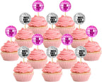 JOERSH 24pcs Disco Ball Cupcake Toppers - 1970s Disco Ball Picks Disco Theme Cake Decorations for Disco Theme Party 70s Disco Party Favor (Pink, Silver)