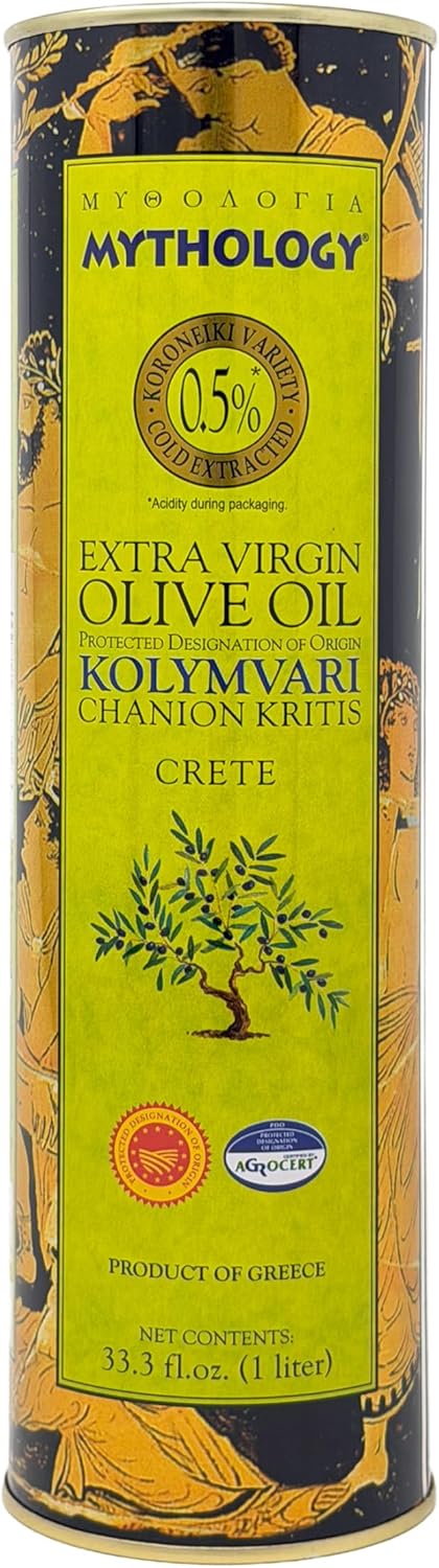 Mythology Greek Olive Oil From Greece, Cold Pressed Extra Virgin Olive Oil, Certified PDO Kolymvari Chania Crete, 1 Liter