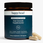 Happy Head Hair Supplement Capsules for Men & Women with Biotin, Collagen, Keratin, Ashwagandha, Vitamins D, Vitamin A, & Saw Palmetto, Daily Hair Care Support Formula, 1 Month Supply, 60 Capsules