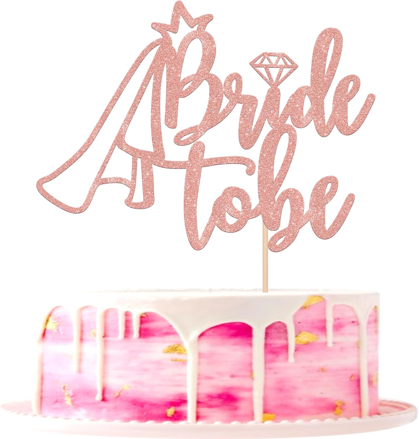 1 PCS Bride to Be Cake Topper Glitter Ring Bridal Shower Cake Topper Bride to Be Cake Pick Decoration for Wedding Engagement Bridal Shower Bachelorette Party Cake Decorations Supplies Rose Gold