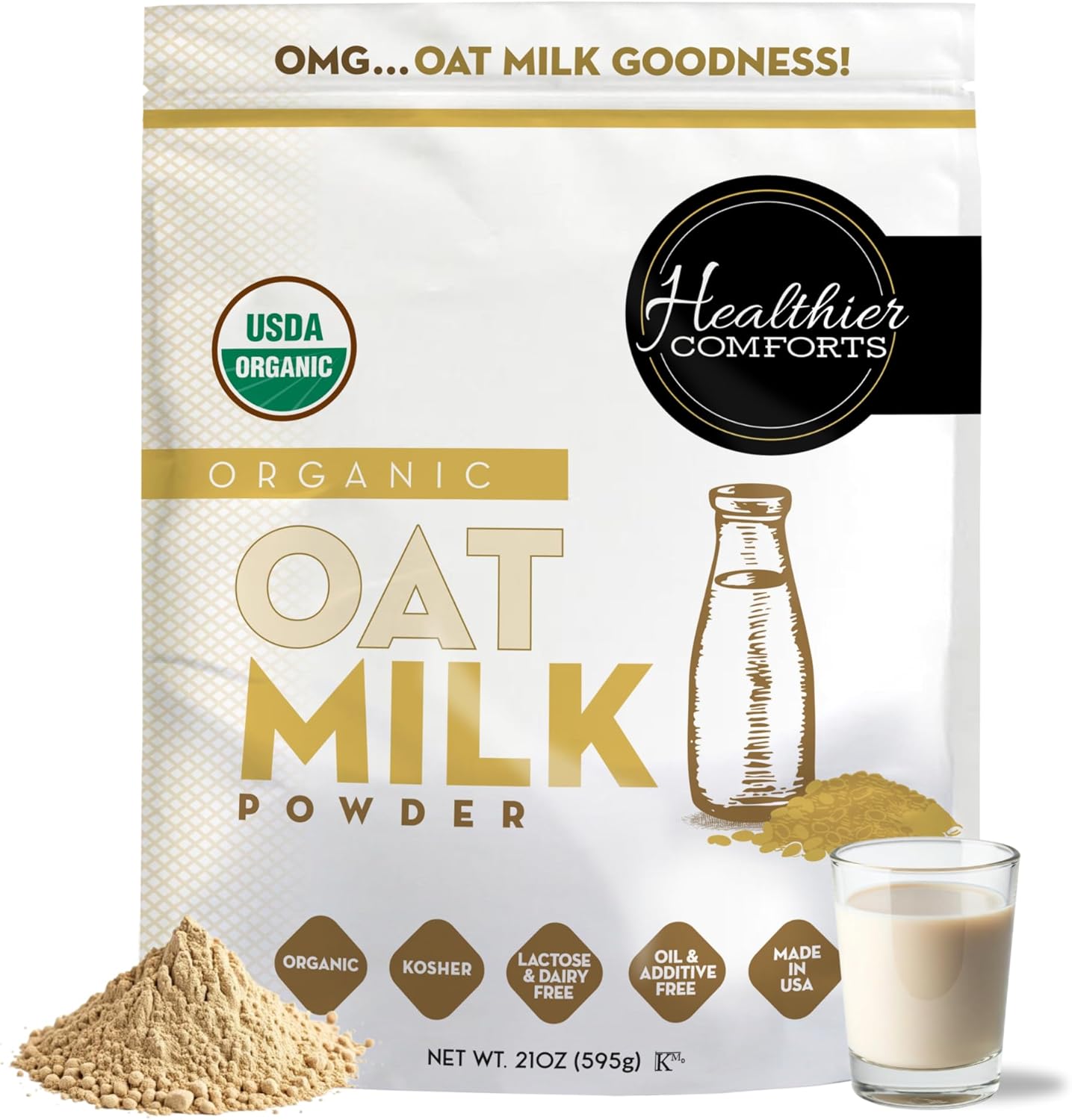 Oat Milk Powder 21oz - Natural and Plant Based Milk with a Clean Formula - Gluten-Free, Vegan, USDA Organic Certified, Non-GMO, Dairy Free, and Lactose Free Milk Powder with No Refrigeration Required