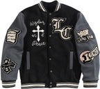 SOLY HUX Men's Letter Graphic Color Block Varsity Jacket Long Sleeve Y2k Streetwear Baseball Jacket