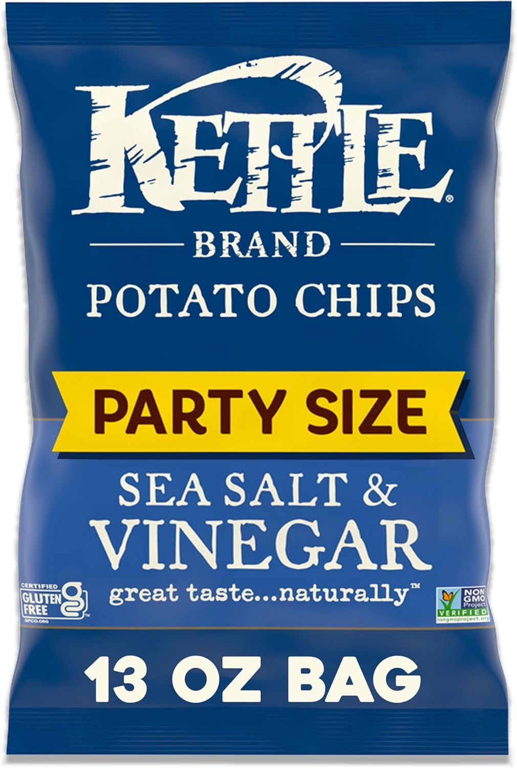 Kettle Brand Potato Chips, Sea Salt & Vinegar Kettle Chips, Party Size, 13 Oz