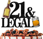 Black Glitter Whiskey Cake Topper Cheer to 21 Legal Theme Party Decoration Supplies Men Boys Happy 21st Birthday Party Decor Supplies