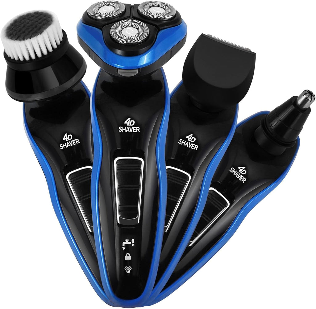 4-in-1 Electric Shaver for Men, All-in-One Men's Grooming Kit, Rechargeable Waterproof Men Electric Shaver, Wet & Dry Shaving with Cordless Beard, Nose Hair Trimmer