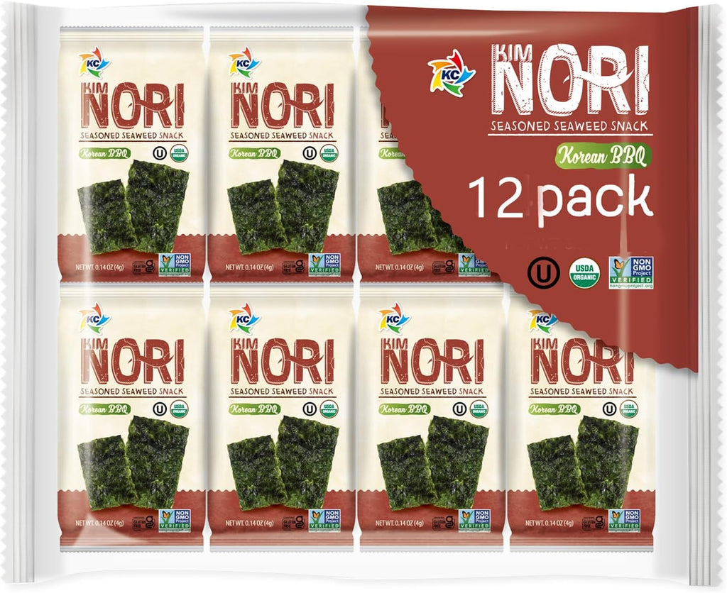 KIMNORI Premium Organic Seaweed Snacks – Crispy Korean BBQ (KBBQ) Laver, Keto, Vegan & Low Calorie Superfood, 12 Individual Packs (4g/0.14 Ounce)