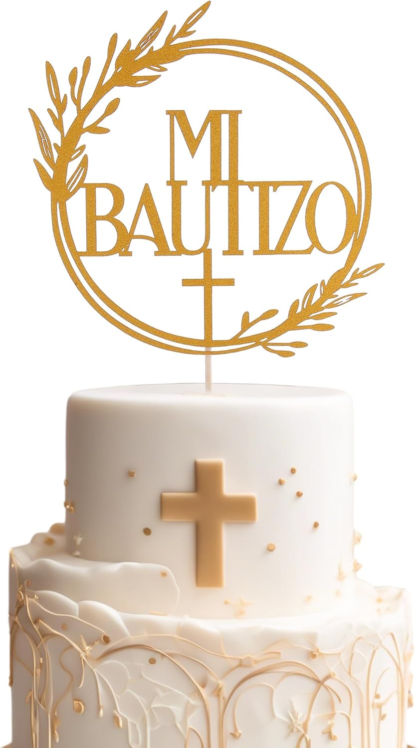 Mi Bautizo Gold Cake Topper - Divine Blessings Elegant Cake Decor for Celebrations, Baptisms & Milestones Decoration