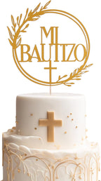 Mi Bautizo Gold Cake Topper - Divine Blessings Elegant Cake Decor for Celebrations, Baptisms & Milestones Decoration