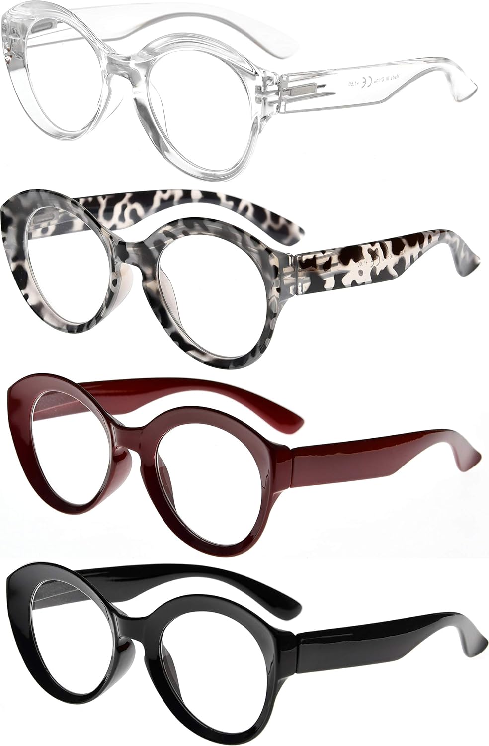 Eyekepper 4 Packing Round Reading Glasses Women Large Frame Stylish Readers +2.75