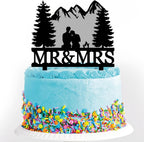 Mountain Wedding Cake Topper - Black Acrylic - 5.9"W x 6.7"H - 1 Count - Outdoor, Forest Theme - Wedding, Anniversary, Bridal Shower