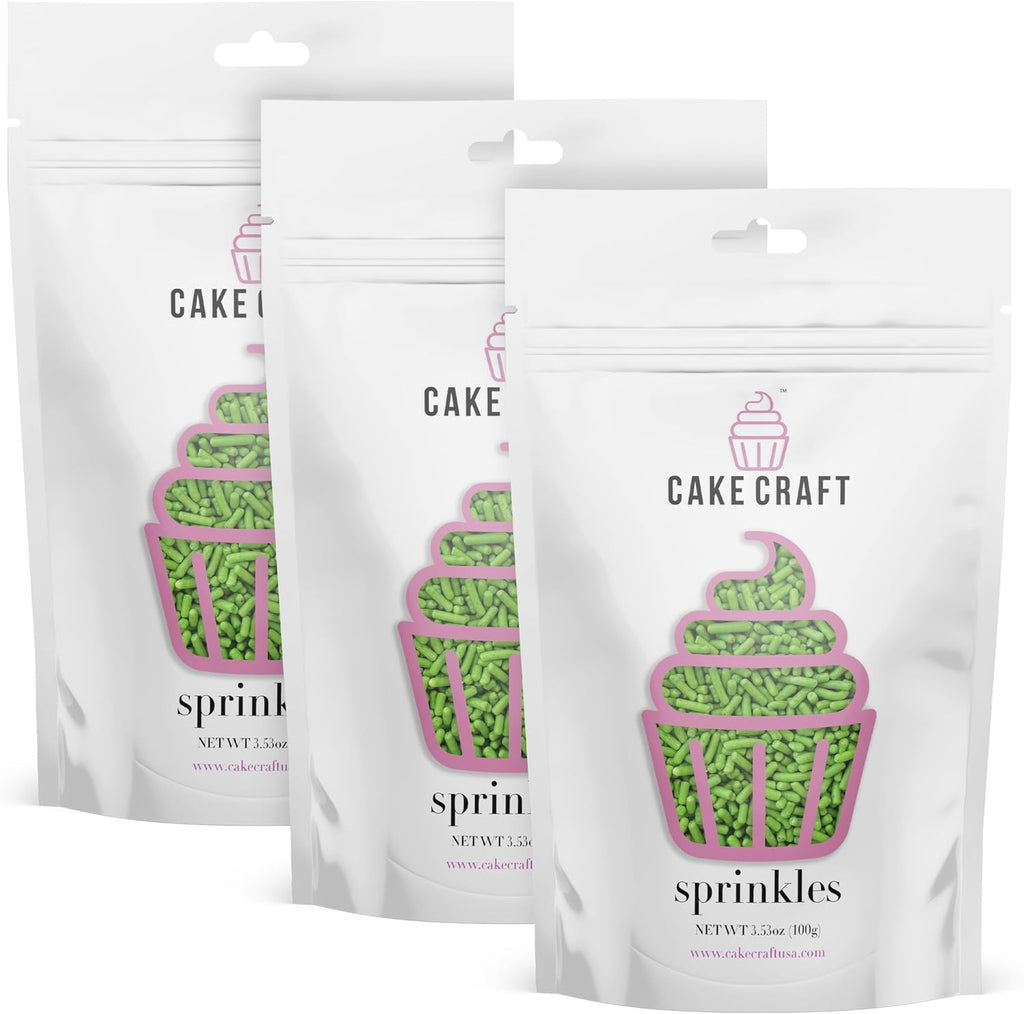 Cake Craft Sprinkles – 3-Pack (100g Each) | Decorating Cakes, Cupcakes, Cookies & More | Green – Jimmies