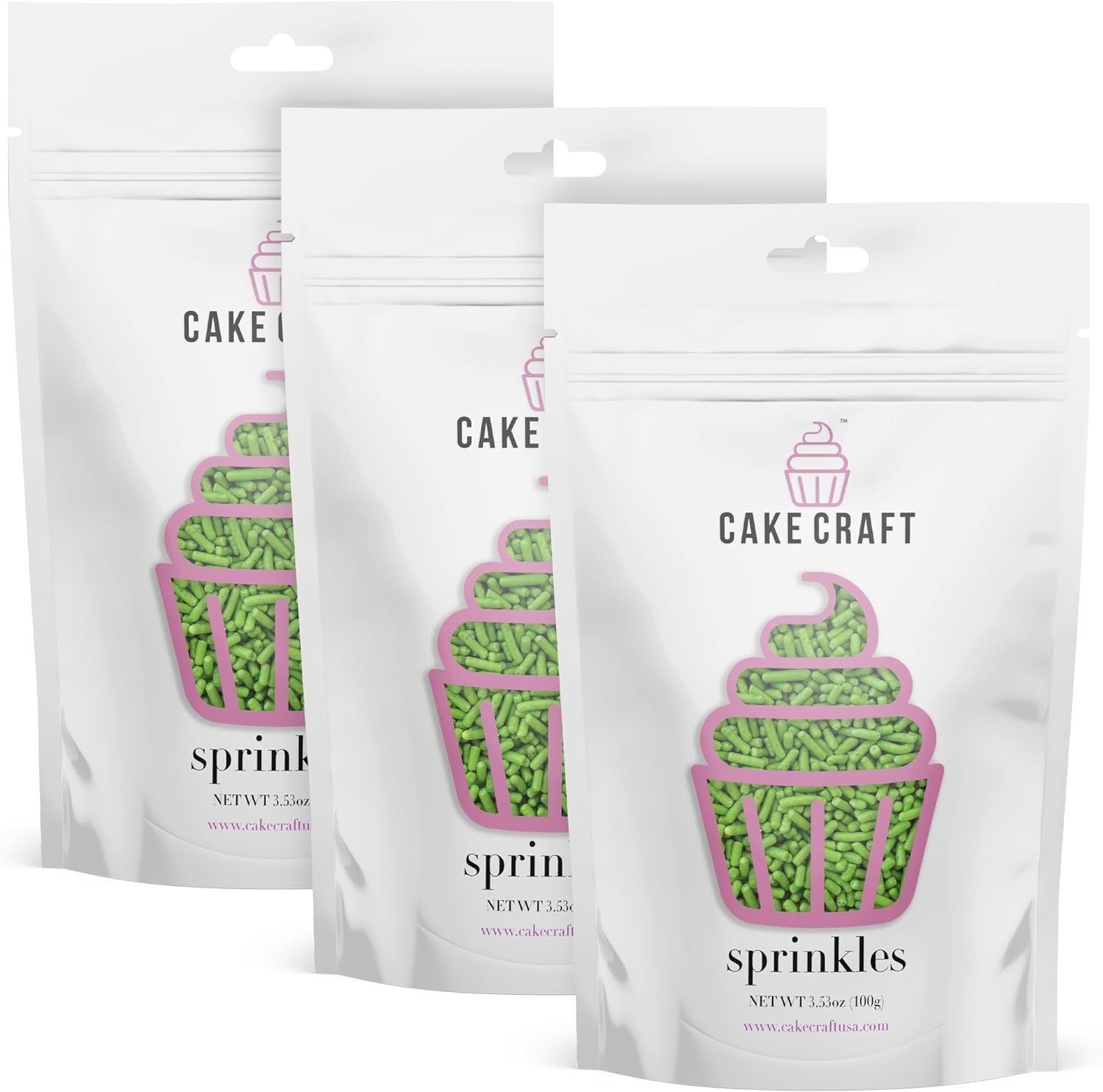 Cake Craft Sprinkles – 3-Pack (100g Each) | Decorating Cakes, Cupcakes, Cookies & More | Green – Jimmies
