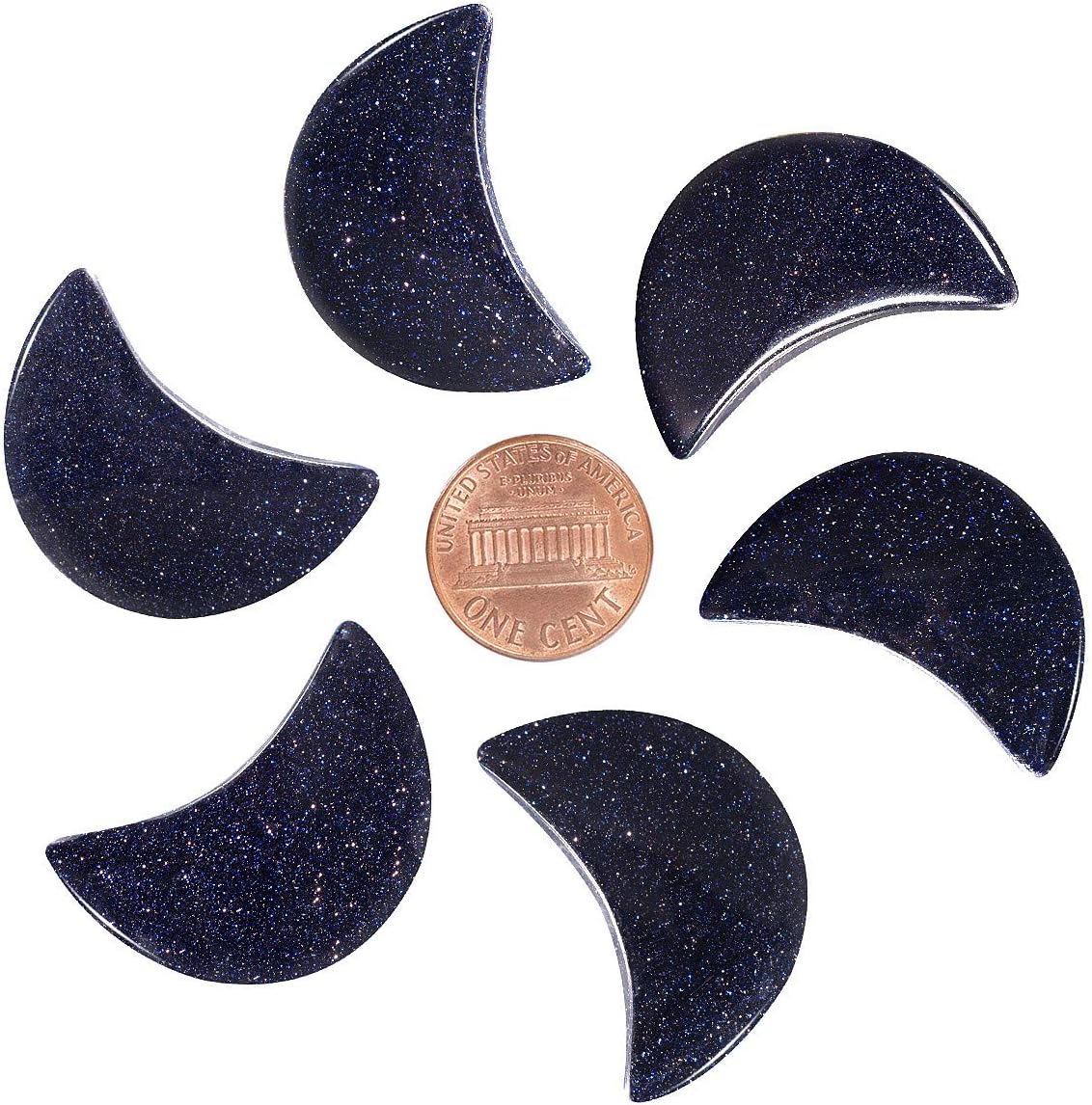 mookaitedecor Set of 5 Moon Shape Healing Crystal Pocket Palm Stones, Polished Reiki Stone for Chakra Balancing, Jewelry Making, Home Decoration, Blue Sand Stone