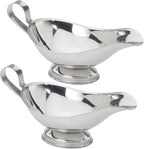 Stainless Steel Gravy Boat – Elegant Sauce Server with Gadroon Base & Easy-Pour Lip – Durable Metal Sauce Boat for Gravy, Dressings, Syrups, and Condiments – Dishwasher Safe (2, 8 Oz.)