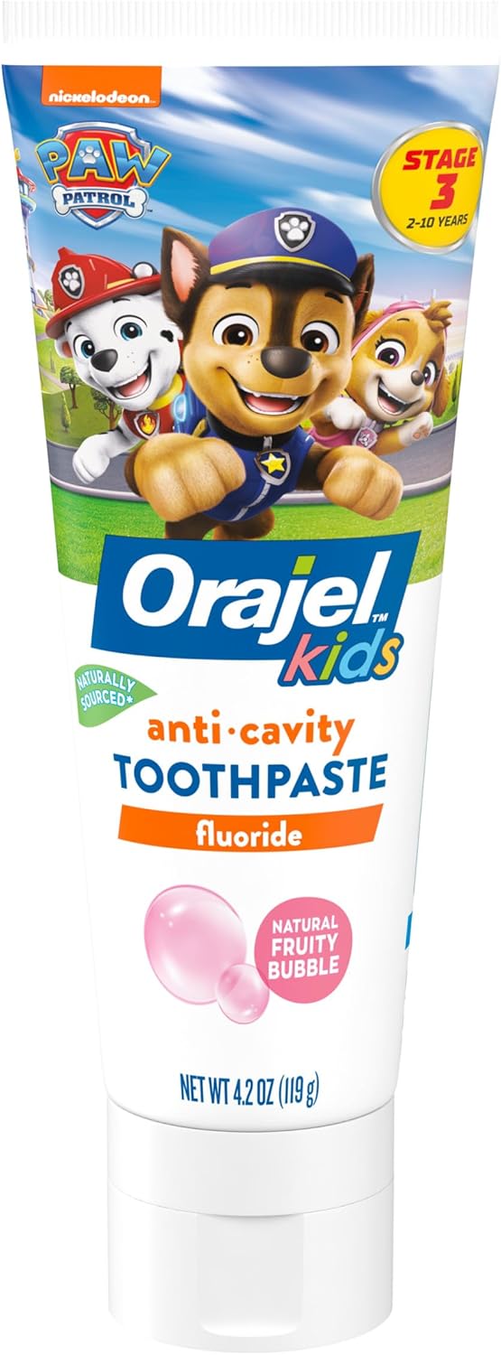Orajel Kids Paw Patrol Anti-Cavity Fluoride Toothpaste, Natural Fruity Bubble Flavor, 4.2oz Tube