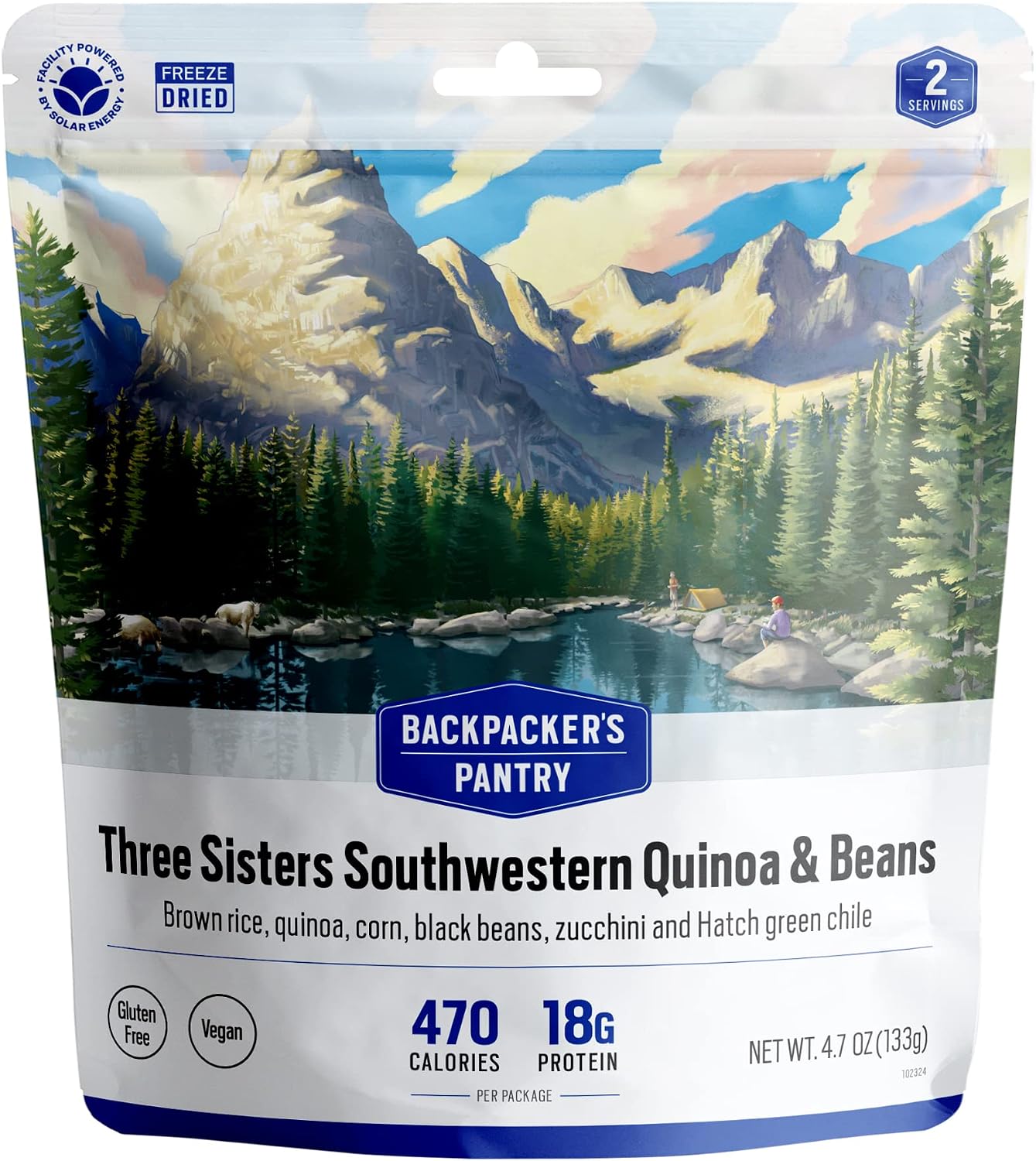 Backpacker's Pantry Three Sisters Quinoa and Beans, 2 Servings Per Pouch, Freeze Dried Food, 14 Grams of Protein, Gluten Free, Vegan