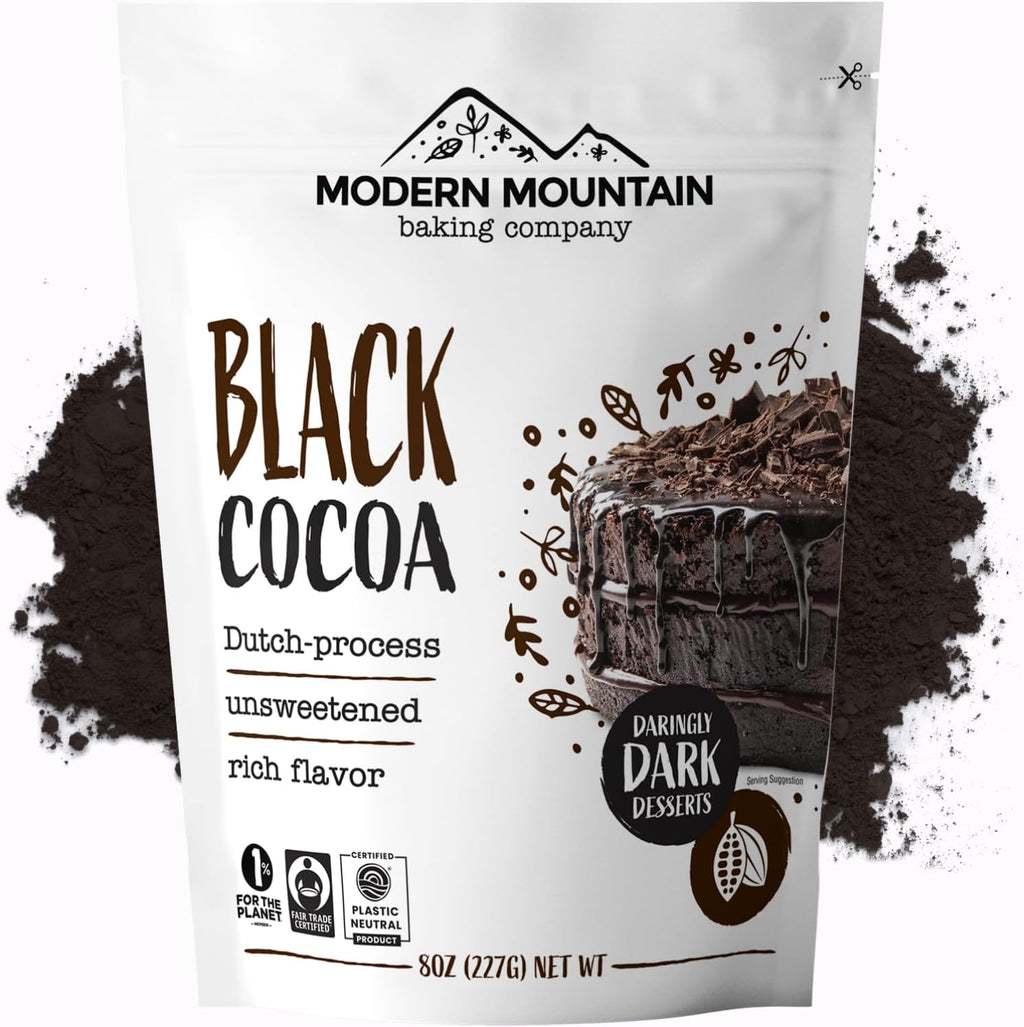 Black Cocoa Powder (8 oz) Bake the Darkest Chocolate Baked Goods, Achieve Rich Chocolate Flavor, Natural Substitute for Black Food Coloring, Dutch-Processed Cocoa Powder, Unsweetened, Extra Dark, Fair Trade Certified