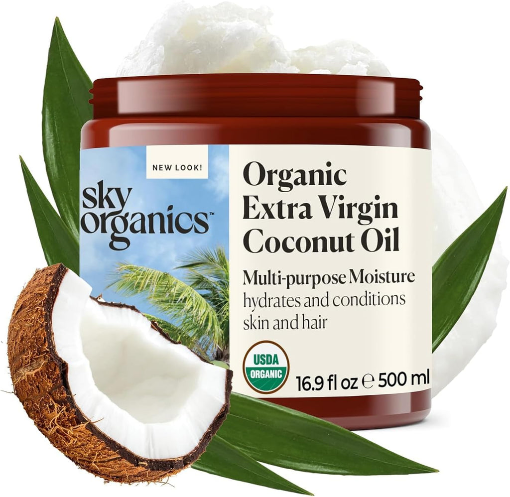 Sky Organics - Multipurpose Organic Coconut Oil for Skin & Hair, 16.9 fl oz - Extra Virgin Hair Oil & Body Moisturizer - Vitamins, Antioxidants & Fatty Acids - Vegan, Cruelty Free with ebook