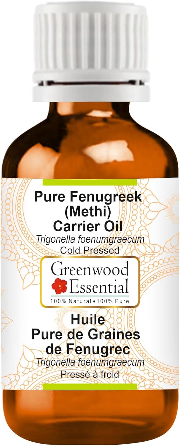 Greenwood Essential Fenugreek (Methi) Oil (Trigonella foenumgraecum) | Cold Pressed | Natural | Undiluted | for Diluting Essential Oils | for Hair, Skin & Massage | Men & Women | 15ml (0.50 oz)