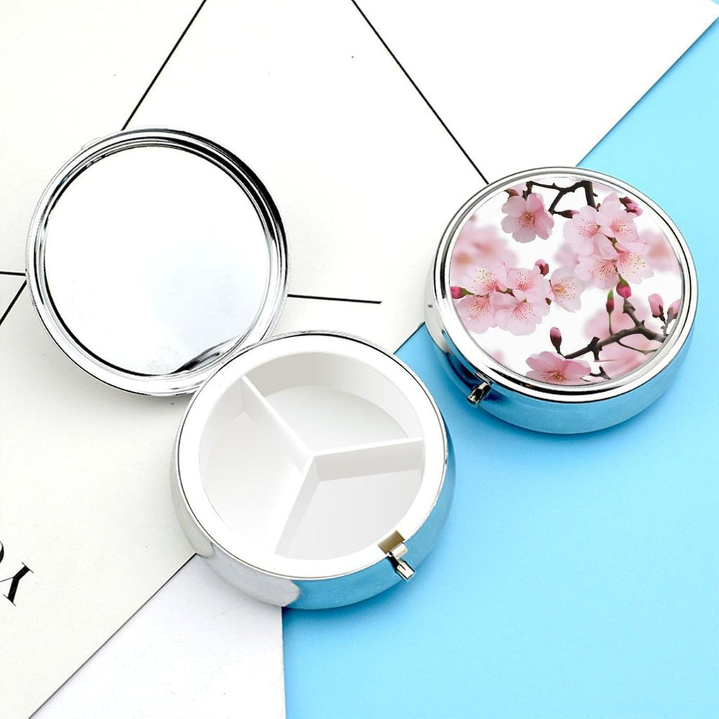 Pill Box Pill Case for Woman Weekly Pill Organizer with 3 Compartments Cherry Japanese Cherry Blossom Small Pillbox Pill Container Portable Vitamin Holder Boxes for Travel Medicine Organizer