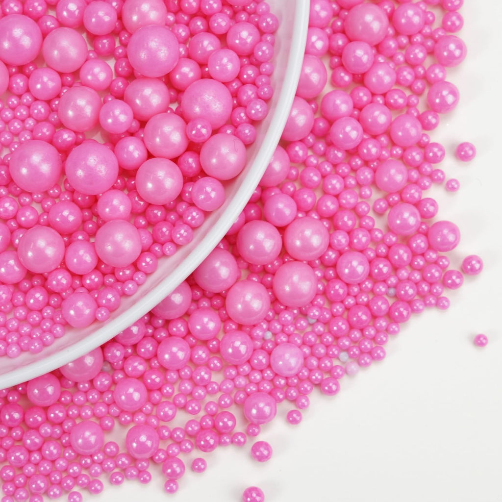 Dazzjoy Edible Hot Pink Pearl Sprinkles, Edible Sugar Candy, 130g/4.58oz, Pink Ball Pearls for Cake Decorating, Cupcake Toppers, Baking Cake Decoration, Easter Wedding Party Holiday Supplies
