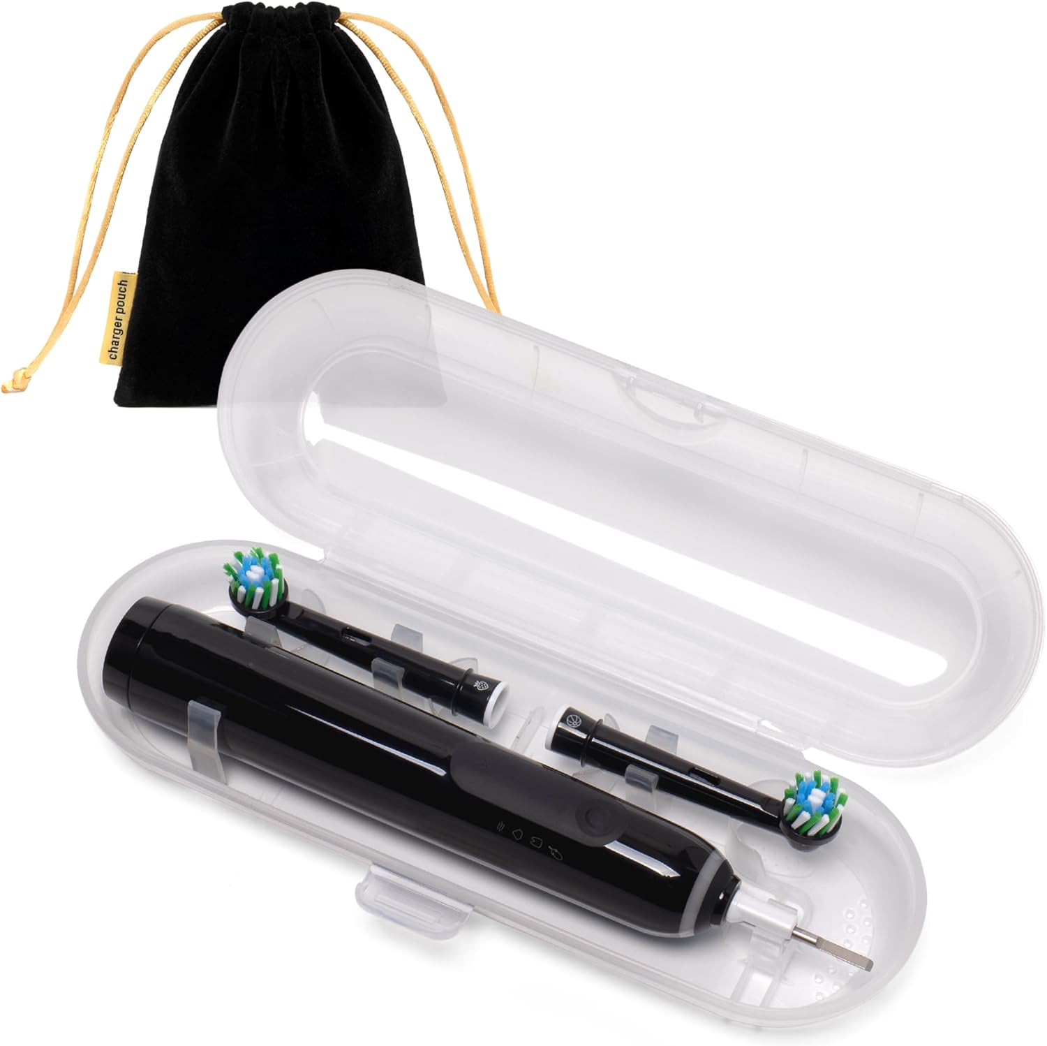 Electric Toothbrush Case for Oral B/Oral-B Pro/iO/Philips Sonicare/Demita/Bitvae and most Electric Toothbrushes, Includes 1 Charger Pouch, Transparent