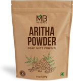 MB Herbals Aritha Powder 8 oz | 227G | 100% Pure & Organically Grown (Wild-crafted) Soap Nut Powder | Natural Hair Shampoo & Conditioner | Sapindus mukorossi