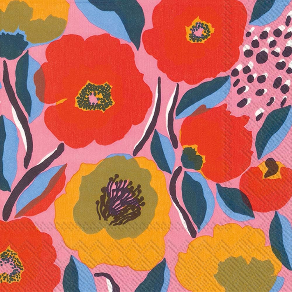 IHR Ideal Home Range Party Napkins Marimekko Disposable 3-Ply Paper Lunch Napkin Pack, 6.5" x 6.5", Rosarium Rose, 20-Count