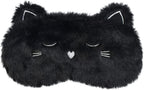 Cute Sleeping Mask, Black Cat Soft Plush Fluffy Sleep Mask Men Cartoon Kittens Blindfold Novelty Eye Cover Eyeshade Shade for Kids Girls and Adult Travel (Black, Cat)