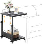 Furist Hospital Bedside Table with Wheels Adjustable Height Sofa Side, Rolling Hospital Table, Mobile Computer Desk Laptop Table for Living Room, Bedroom & Office, Black