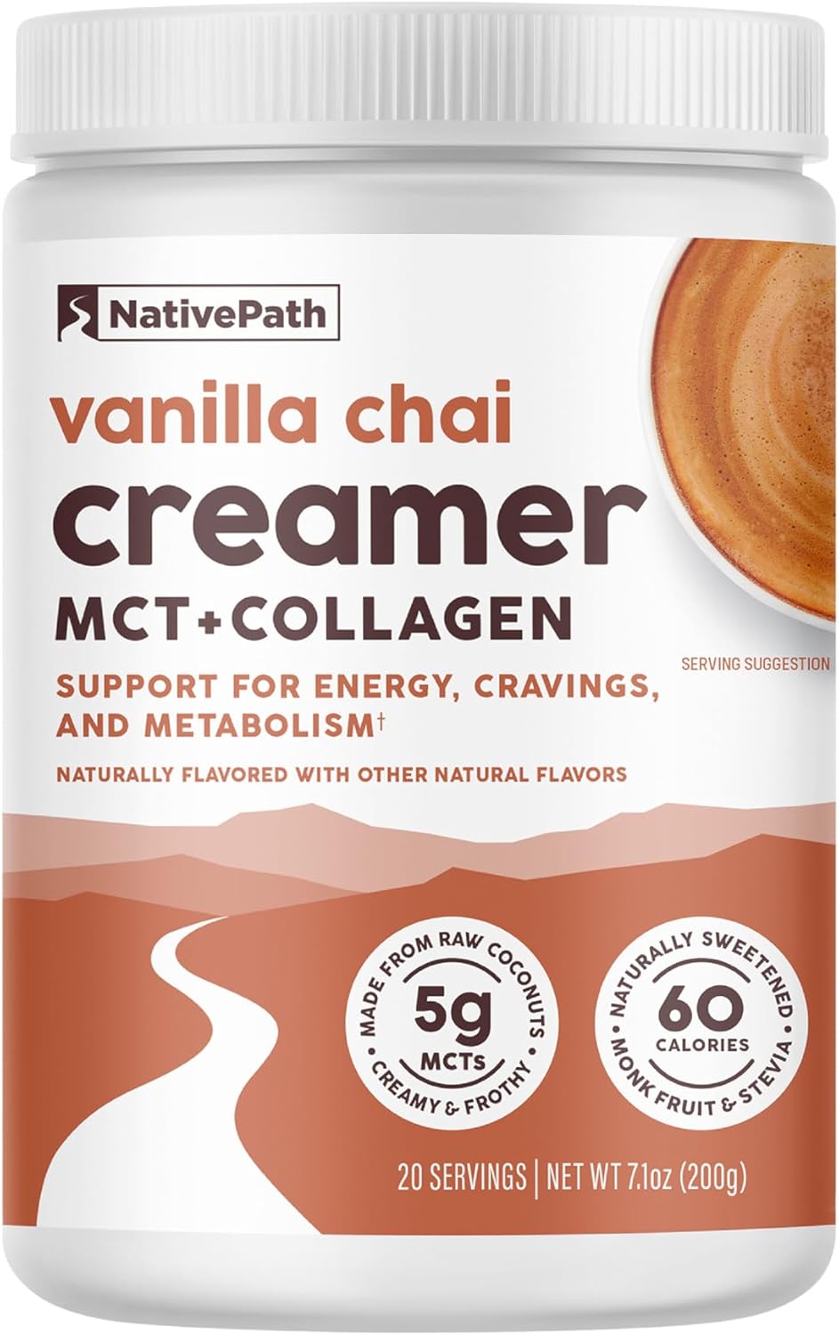 NativePath Vanilla Chai Keto Coffee Creamer, 30 Servings - MCT Oil & Collagen Protein, Sugar Free, Non-Dairy - Grass-Fed, Monk Fruit Sweetened (7.1 oz)