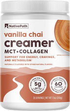 NativePath Vanilla Chai Keto Coffee Creamer, 30 Servings - MCT Oil & Collagen Protein, Sugar Free, Non-Dairy - Grass-Fed, Monk Fruit Sweetened (7.1 oz)