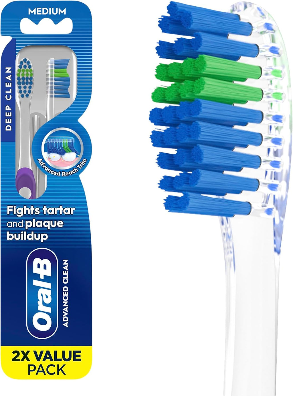 Oral-B Pro Health Fights Plaque & Tartar, 2 Count Medium Manual Toothbrush Pack, Indicator Bristles, Plaque Fighter, Gentle on Teeth