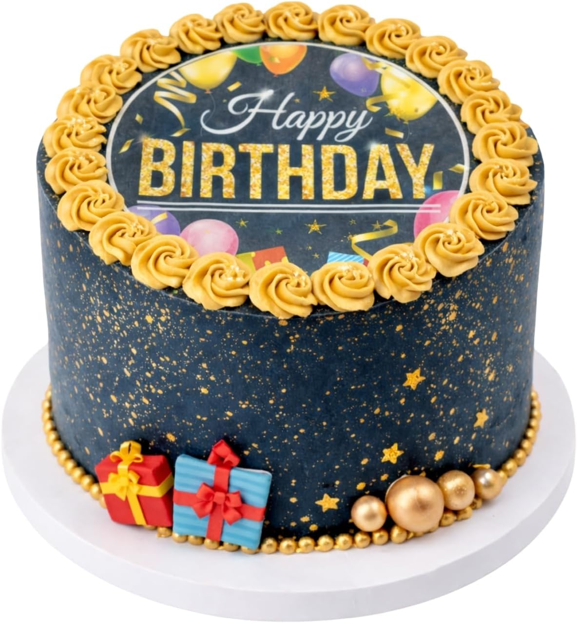 Dekora, Edible Happy Birthday Cake Decorations, Edible Cake Toppers Decoration for Birthday, Happy Birthday Image Sheet for DIY Cake Decorating, 7.8-Inch Round Wafer Paper, Sugar-Free