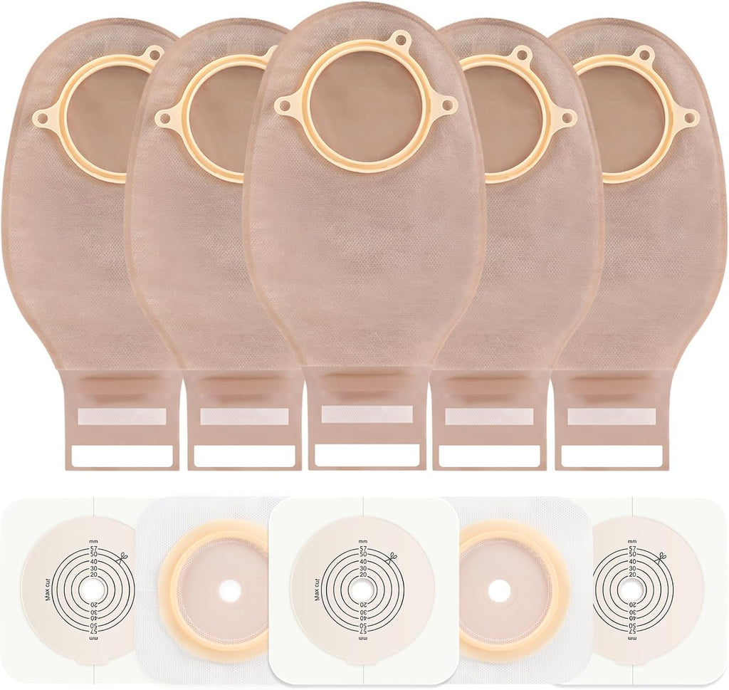 Colostomy Bags, 20 PCS Ostomy Supplies Two Piece 15mm-57mm Cut to Fit Drainable Pouches for Ileostomy Stoma Care (15 * Ostomy Bags +5 * Barriers)