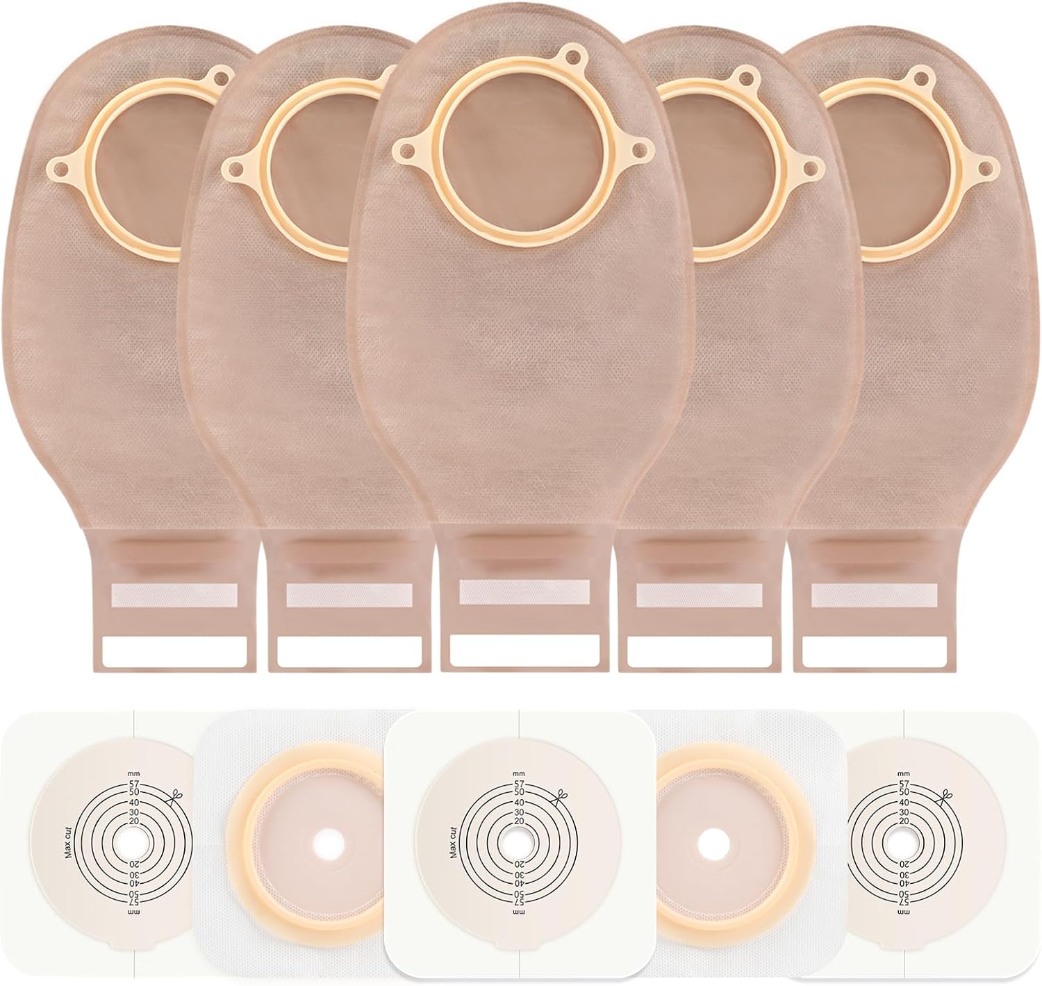 Colostomy Bags, 20 PCS Ostomy Supplies Two Piece 15mm-57mm Cut to Fit Drainable Pouches for Ileostomy Stoma Care (15 * Ostomy Bags +5 * Barriers)