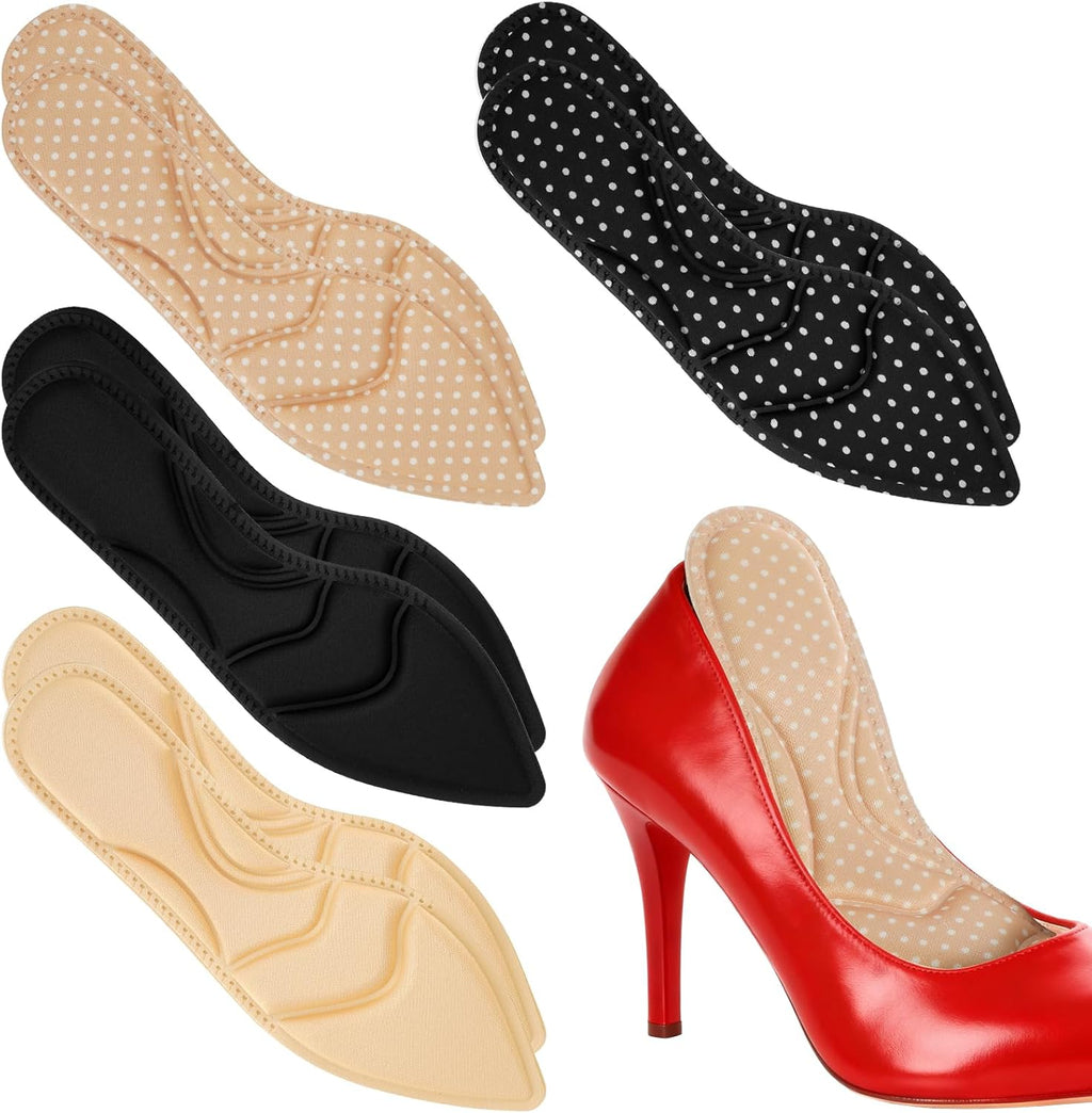 4 Pairs High Heel Insoles, Women Breathable Shoe Inserts, 10 Inch Boot Inserts Foot Cushion, Comfort Sponge Shoe Pads Insert for Women Foot Pain, Arch Pain, Heel Sore, Loose Shoes (Classic 4 Colors)