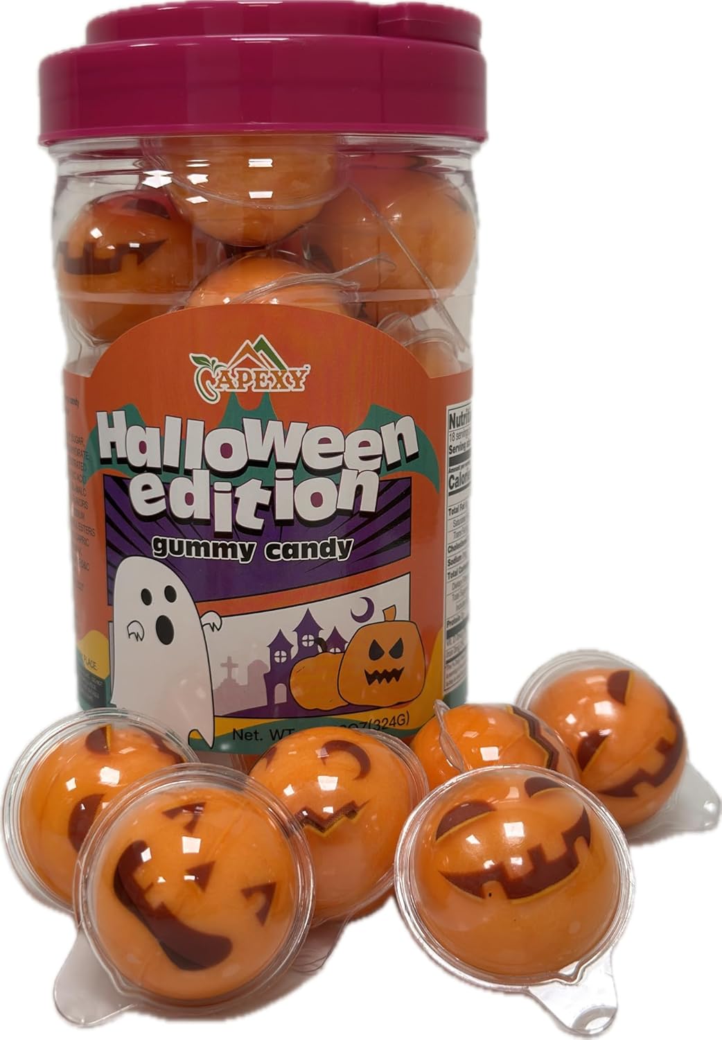 Apexy Center-Filled Gummy Candy Halloween Special Edition – Pumpkin Head Designs, Fruity Gummies, Fun Trick-or-Treat Candy, Party Favor, Premium Chewy Candy - Party Must Have - Jelly Filled Gummies, Fat Free, Nut Free. 11.42oz (Halloween Edition)