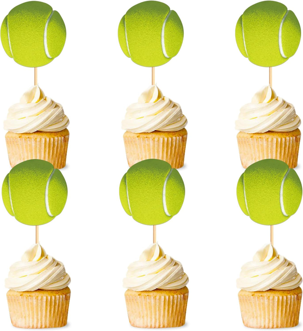 Ercadio 24 Pack Double Sided Tennis Cupcake Toppers Sports Ball Cupcake Picks Tennis Theme Birthday Cake Decorations for Baby Shower Kids Birthday Party Cake Decorations Supplies
