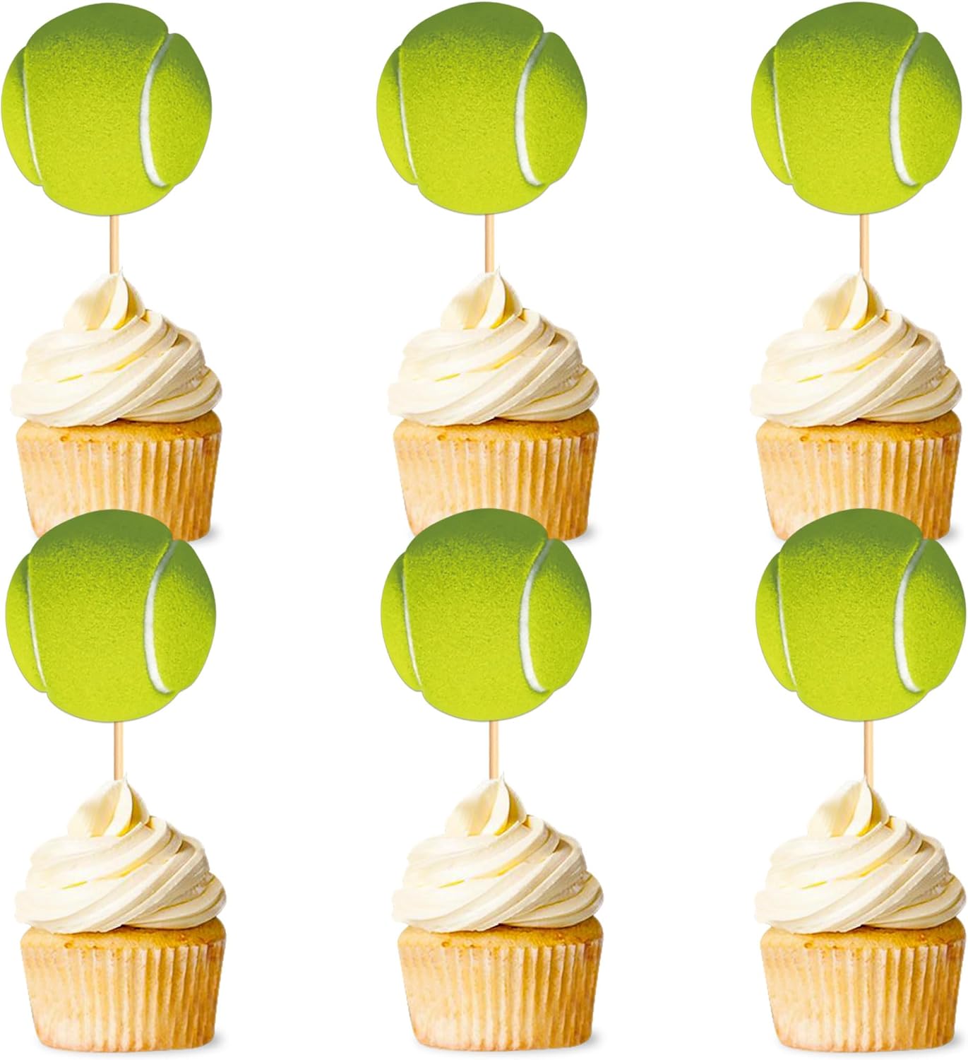 Ercadio 24 Pack Double Sided Tennis Cupcake Toppers Sports Ball Cupcake Picks Tennis Theme Birthday Cake Decorations for Baby Shower Kids Birthday Party Cake Decorations Supplies