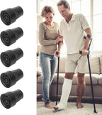 BestAlice 5Pcs Cane Tips, 7/8 Inch Crutch Tips Rubber Replacement Foot Pad, 22mm Cane Tips Heavy Duty, Rubber Thicken Walking Cane Crutch Replacement Tips, Black
