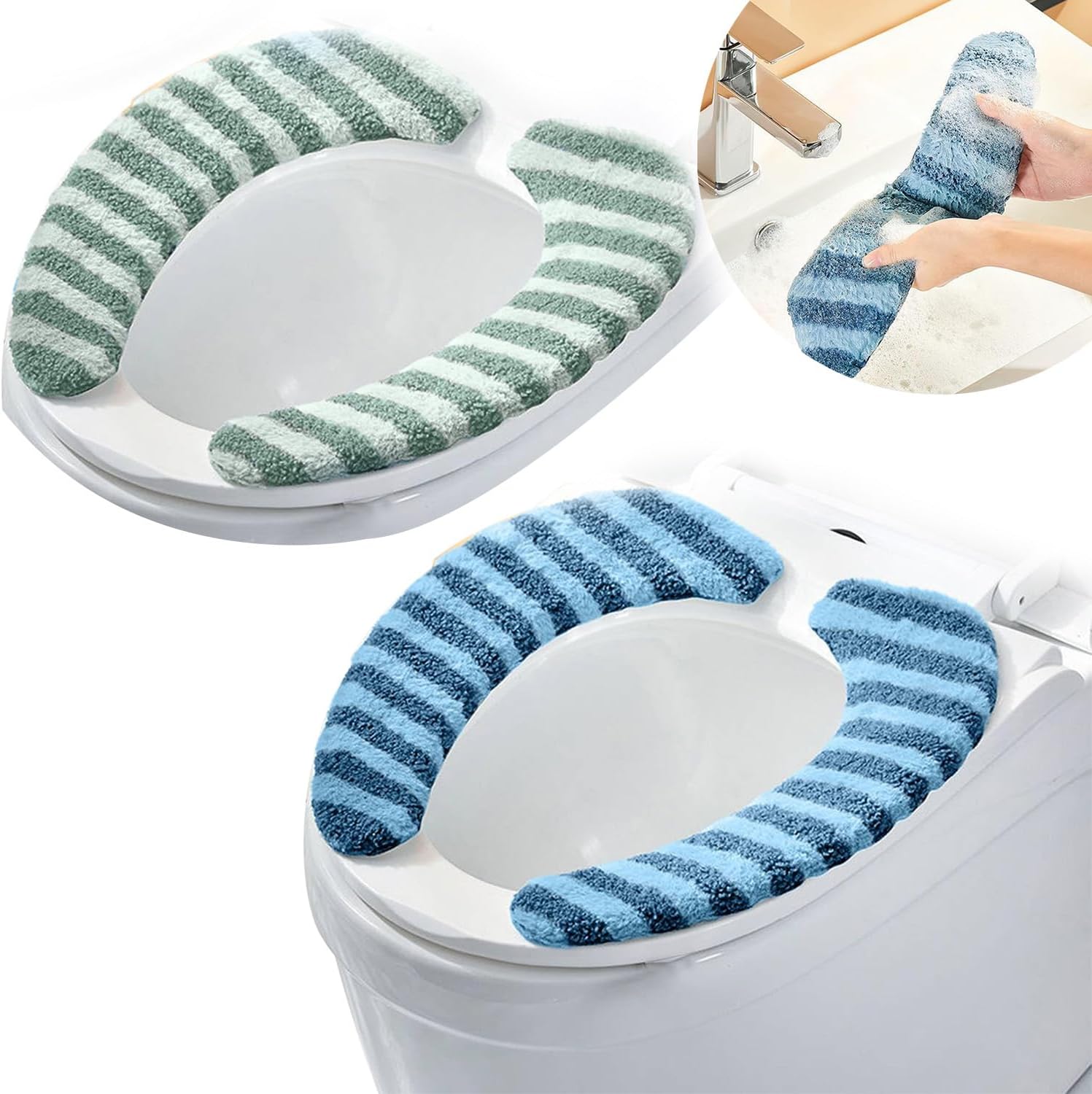 Washable Warm Toilet Seat Cover Pads - Plush Toilet Seat Cushion, Non-Slip Soft Mat, Washable & Machine-Friendly Bathroom Seat Cover with Self-Adhesive Tape for Easy Care