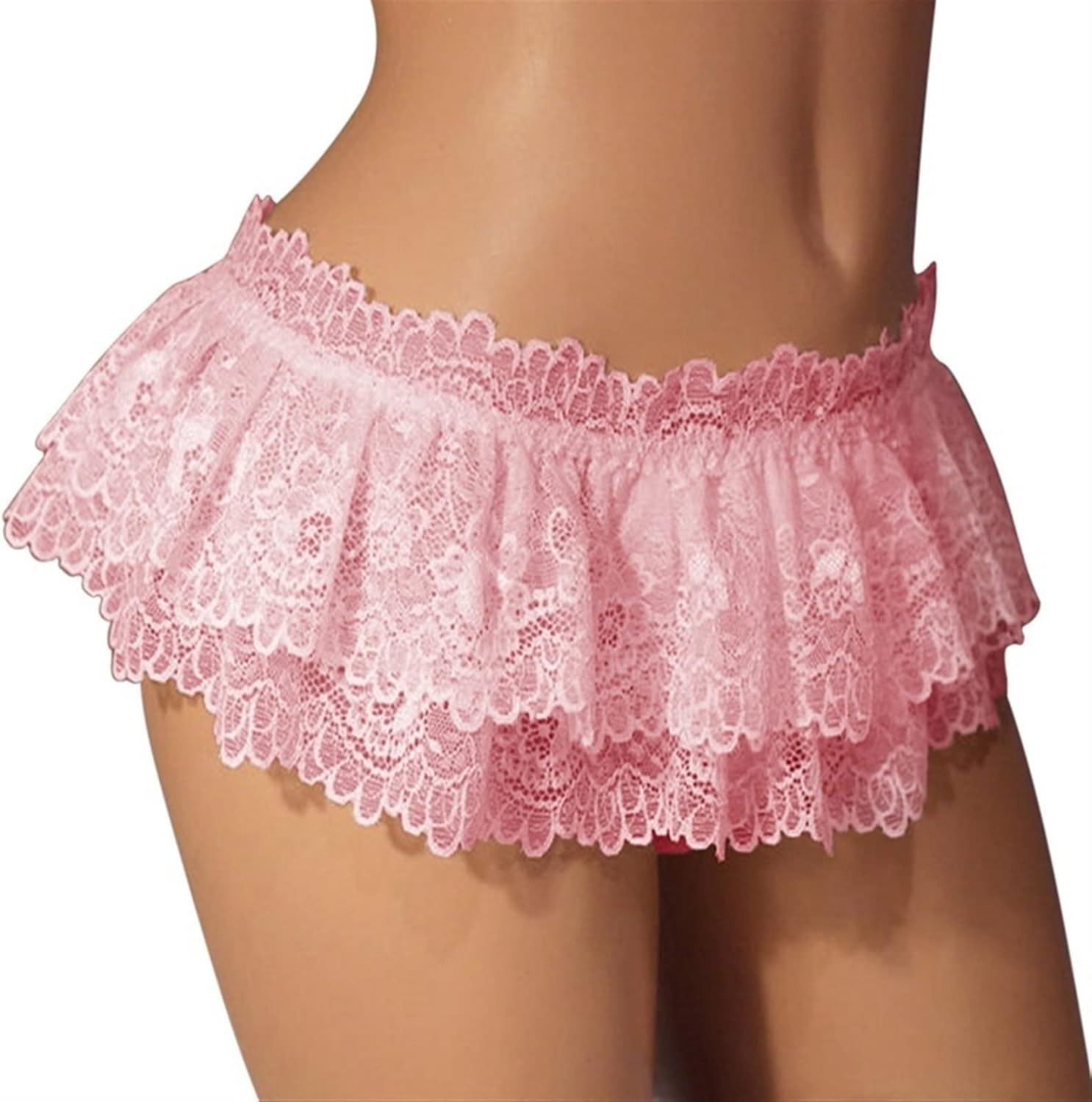 Sissy Lace Panties Men's Ruffled Panties Thongs Mini Skirt Thongs Gay Lingerie (Color : Pink, Size : 1pc) One Size