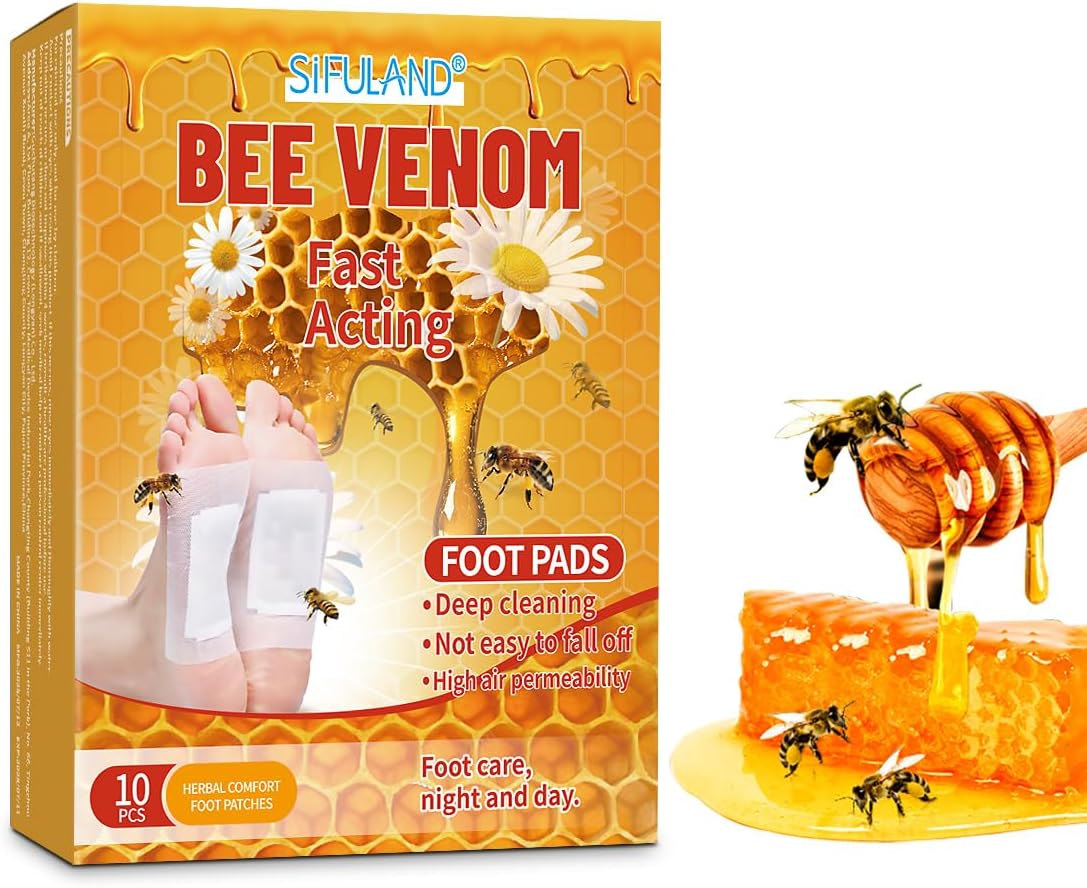 Natural Bee Venom Foot Pads - 10pcs Deep Cleansing Foot Patches for Stress Relief, Better Sleep, Suitable for Travel or Home Use
