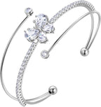 Butterfly Adjustable Bracelet with Birthstone Crystal Bangle Silver Plated Open Bracelets Jewelry for Women CB0014