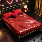 Vinyl Queen Fitted Massage Mattress with Elastic Band, Fits Bed Cover Mat 80x60'' Wide for Nuru Massage Safe Against Water&Oil, Bed Sheet-Silicone Based Massage Products, Noiseless&Hypoallergenic, Red