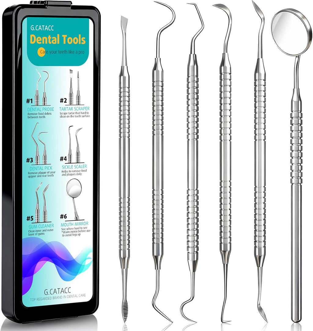 Dental Tools, Dental Pick for Teeth Cleaning, Stainless Steel Hygiene Kit with Tooth Scraper Plaque Tartar Remover - with Case